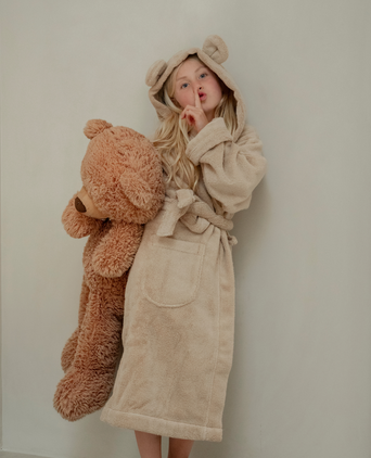 Kinderbadjas zero-twist katoen | Latte Kinderbadjas met capuchon en oortjes in de kleur latte