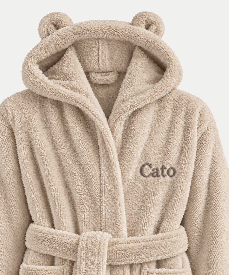 Kinderbadjas zero-twist katoen met borduursel | Latte