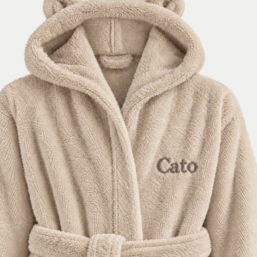 Kinderbadjas zero-twist katoen met borduursel | Latte