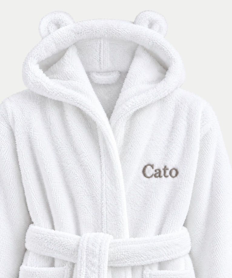 Kinderbadjas zero-twist katoen met borduursel | Wit