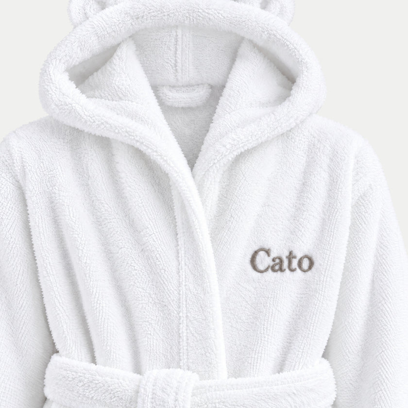 Kinderbadjas zero-twist katoen met borduursel | Wit
