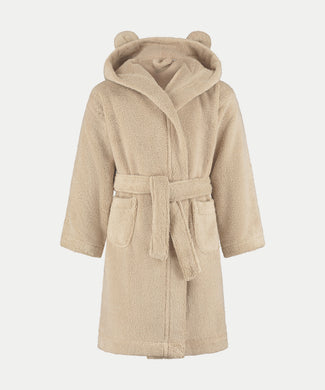 Kinderbadjas zero-twist katoen | Latte Kinderbadjas met capuchon en oortjes in de kleur latte