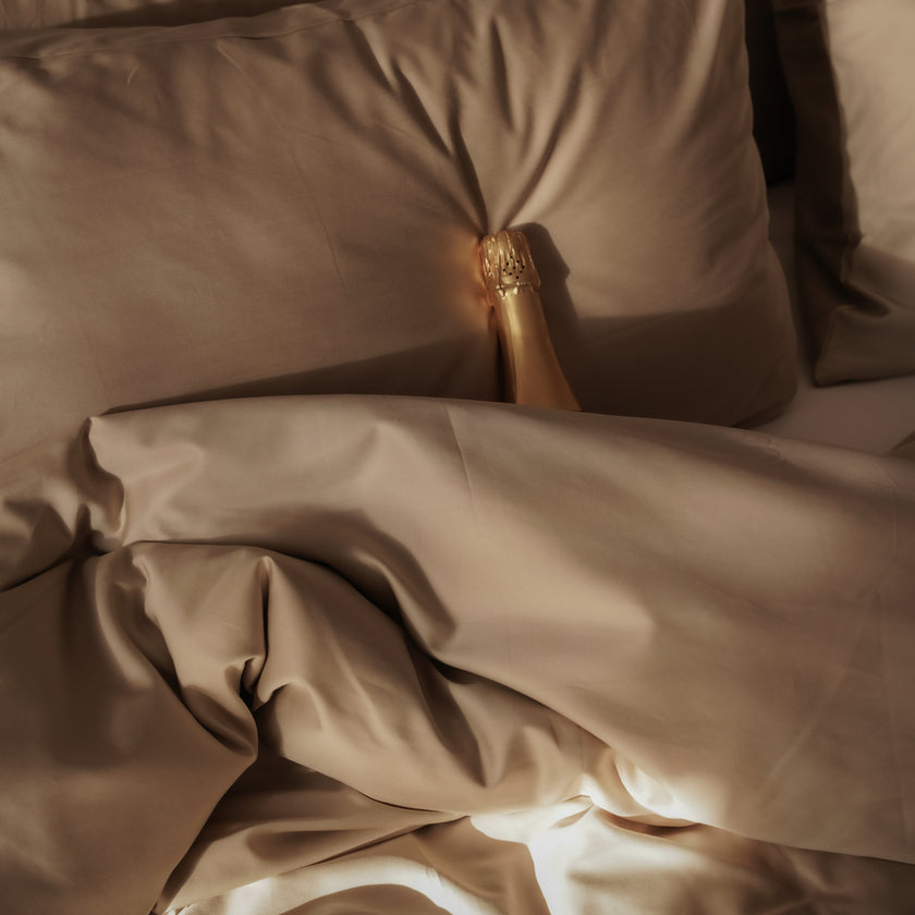 Dekbedovertrek katoen satijn in Champagne, gemaakt van Egyptisch katoen