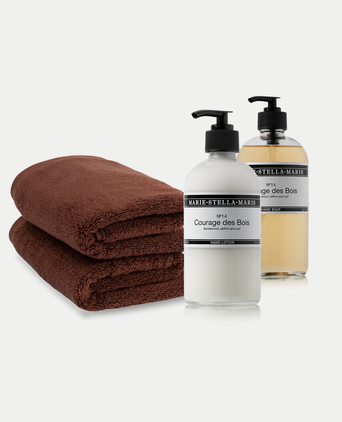 2x Gastendoekje Chestnut + Marie-Stella-Maris Handzeep & Handlotion Courage de Bois