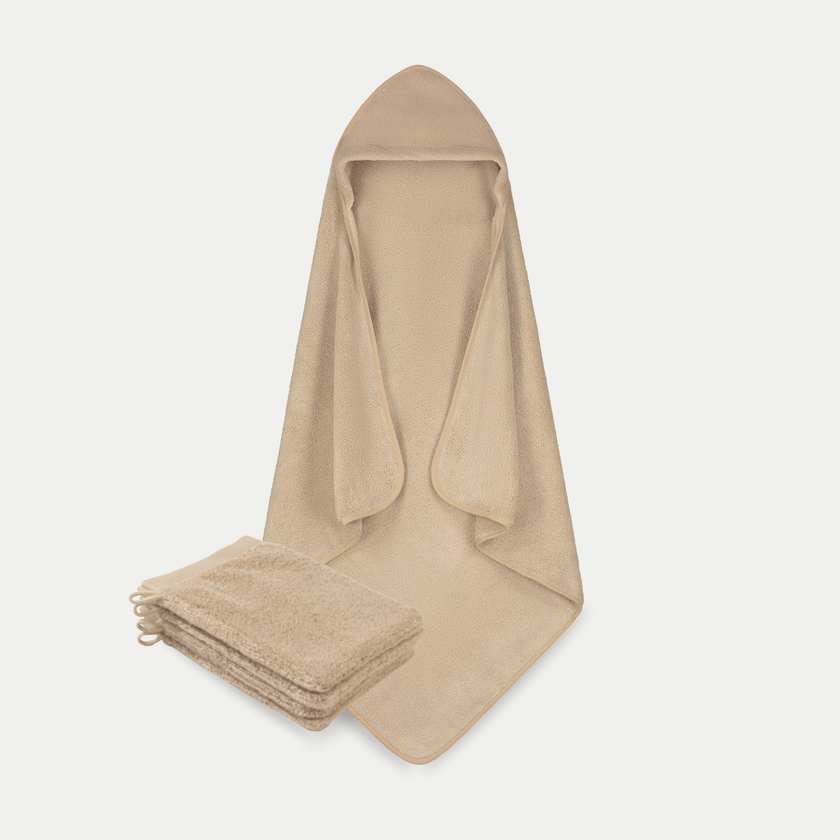 Badcape Baby + Washandjes Latte