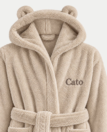 Kinderbadjas zero-twist katoen met borduursel | Latte