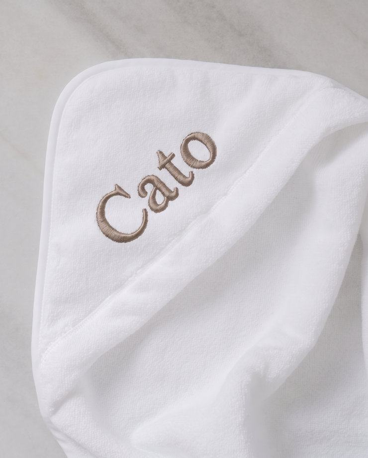 Baby Hooded Towel zero-twist cotton with embroidery | White