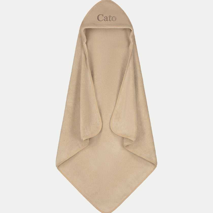 Baby Hooded Towel zero-twist cotton with embroidery | Latte