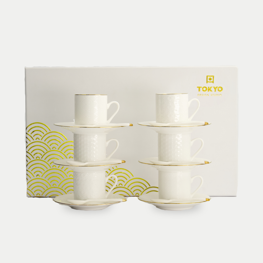 Tokyo Design Studio – Nippon White Gold Rim Espressoset (18-delig)