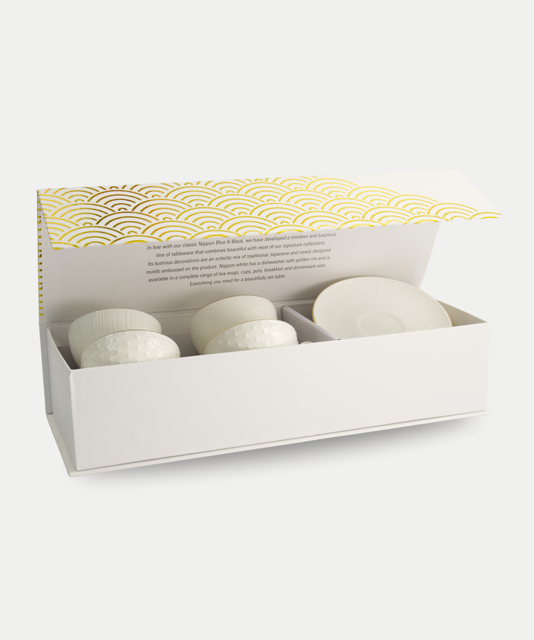 Tokyo Design Studio – Nippon White Gold Rim Kop-en-Schotelset Star Lines (8-delig)