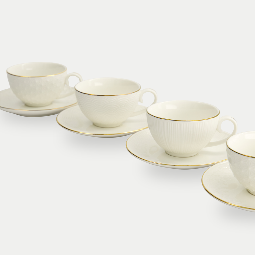 Tokyo Design Studio – Nippon White Gold Rim Kop-en-Schotelset Star Lines (8-delig)