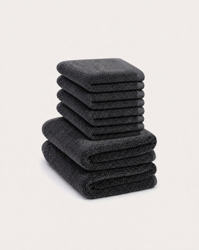 Gastendoekje zero-twist katoen 30x30 cm (4 st.) + 40x60 cm (2st.) | Antraciet