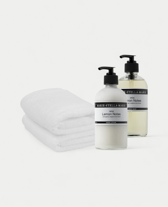 2x Gastendoekje Wit & Marie-Stella-Maris Handzeep + Handlotion Lemon Notes